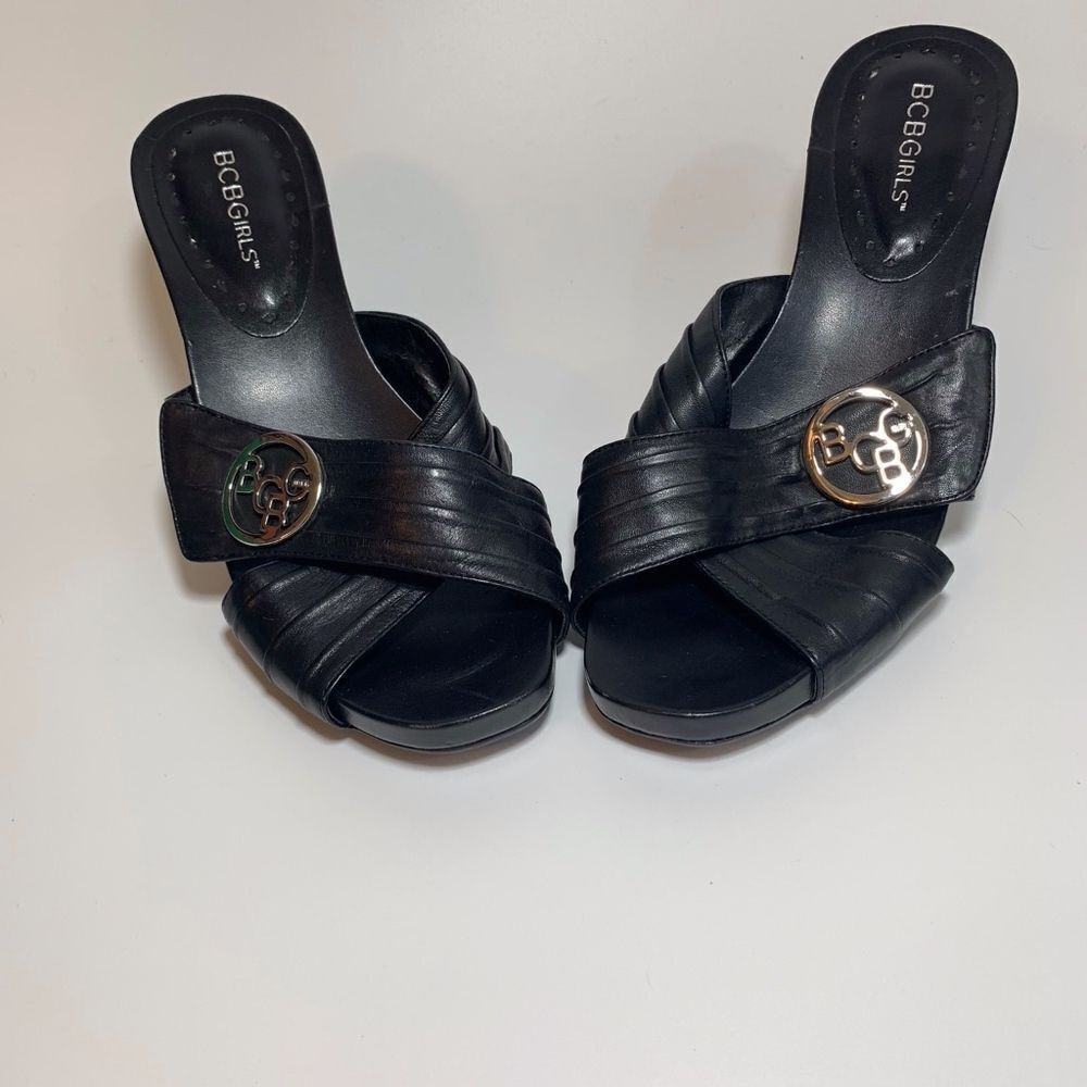 BCBGirls Black Mules Slides Women's Size 7.5M EUC!